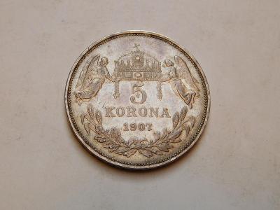 5 korona 1907kb - velmi pekny stav, vzacnejsi rocnik!