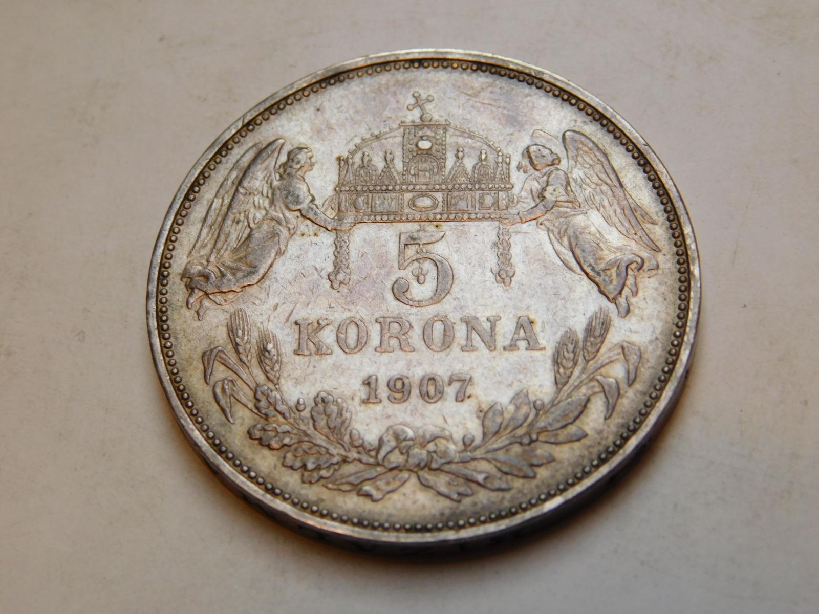 5 korona 1907kb - velmi pekny stav, vzacnejsi rocnik! - Numismatika