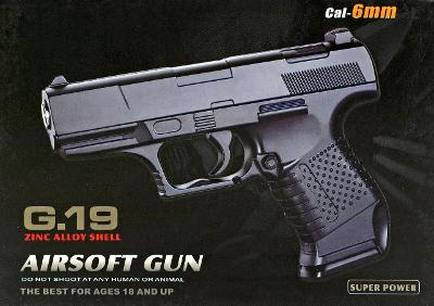 Airsoftová celokovová pistole Galaxy G.19 6mm na plastové kuličky