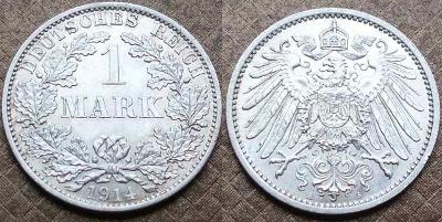 Prusko - Císařství  1 Marka , Mark 1914  A  Berlín , kvalitní stříbro 