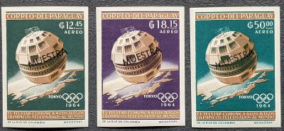 Paraguay 1964, kosmos, Olympijské hry, 3ks známek bez perforace