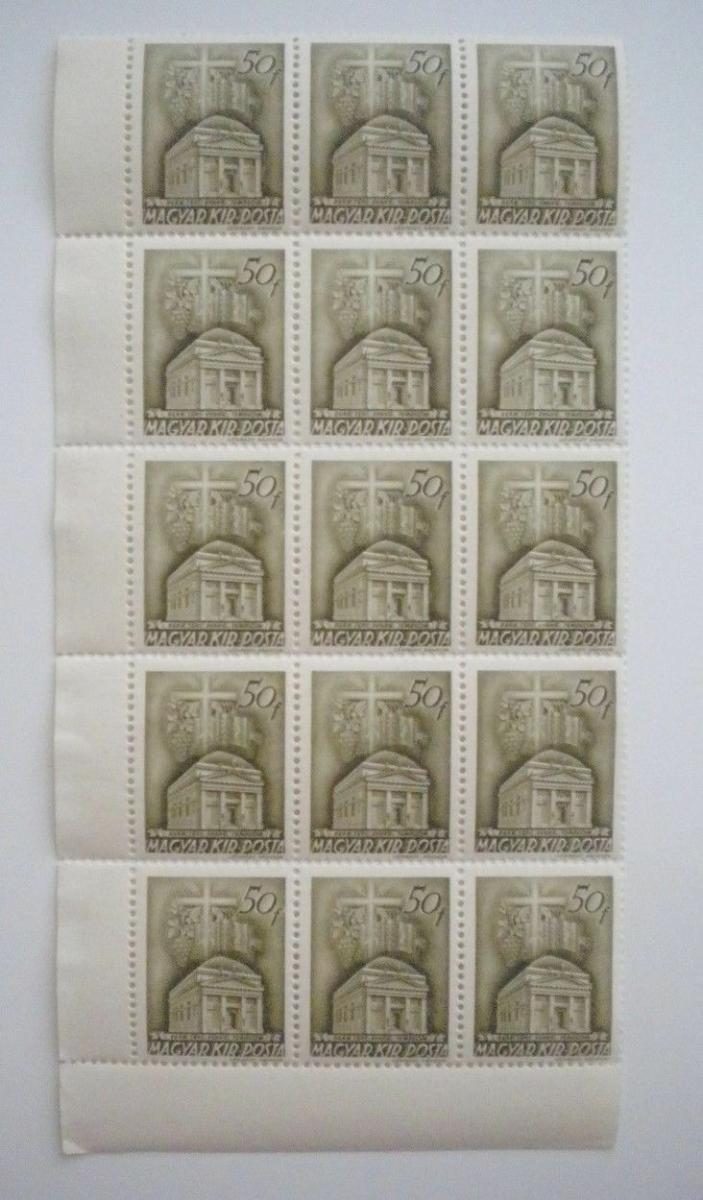 Maďarsko 1939 známka katedrály 50f blok 15 známek neražené svěží - Známky