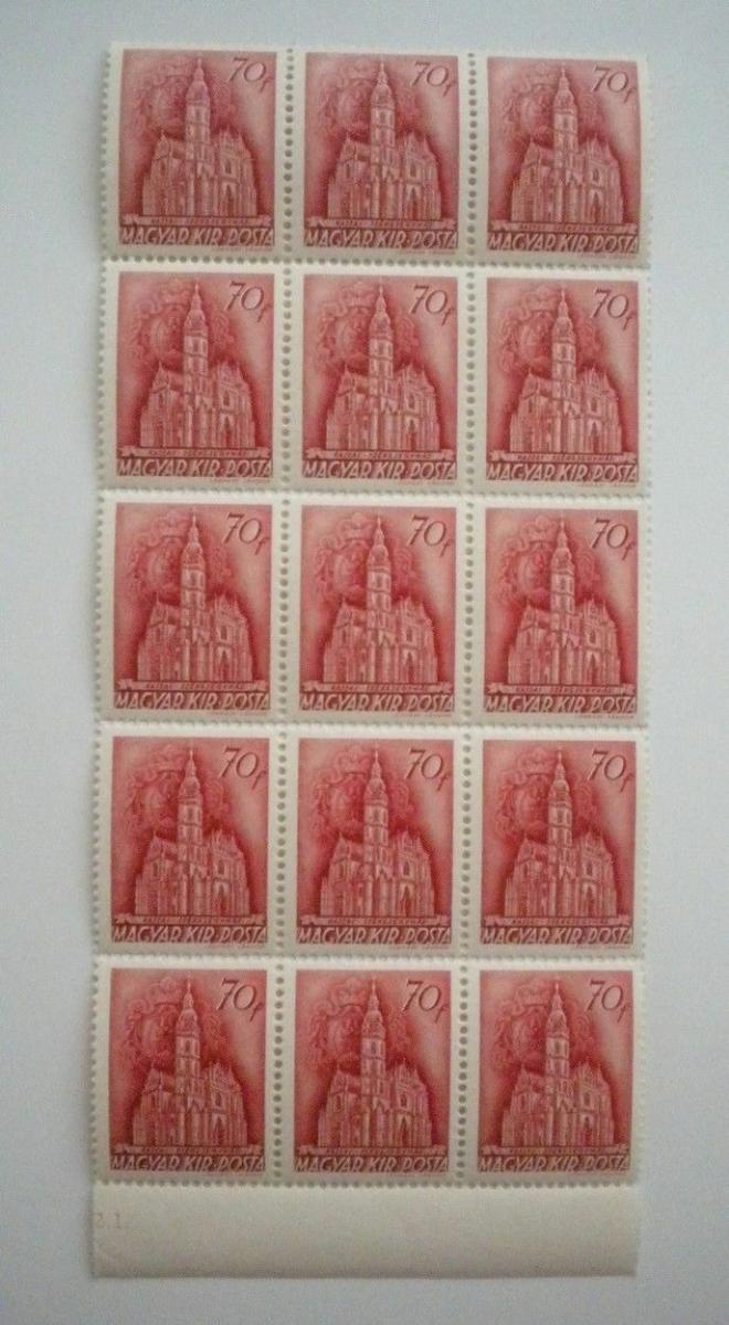 Maďarsko 1939 známka katedrály 70f blok 15 známek neražené svěží - Známky