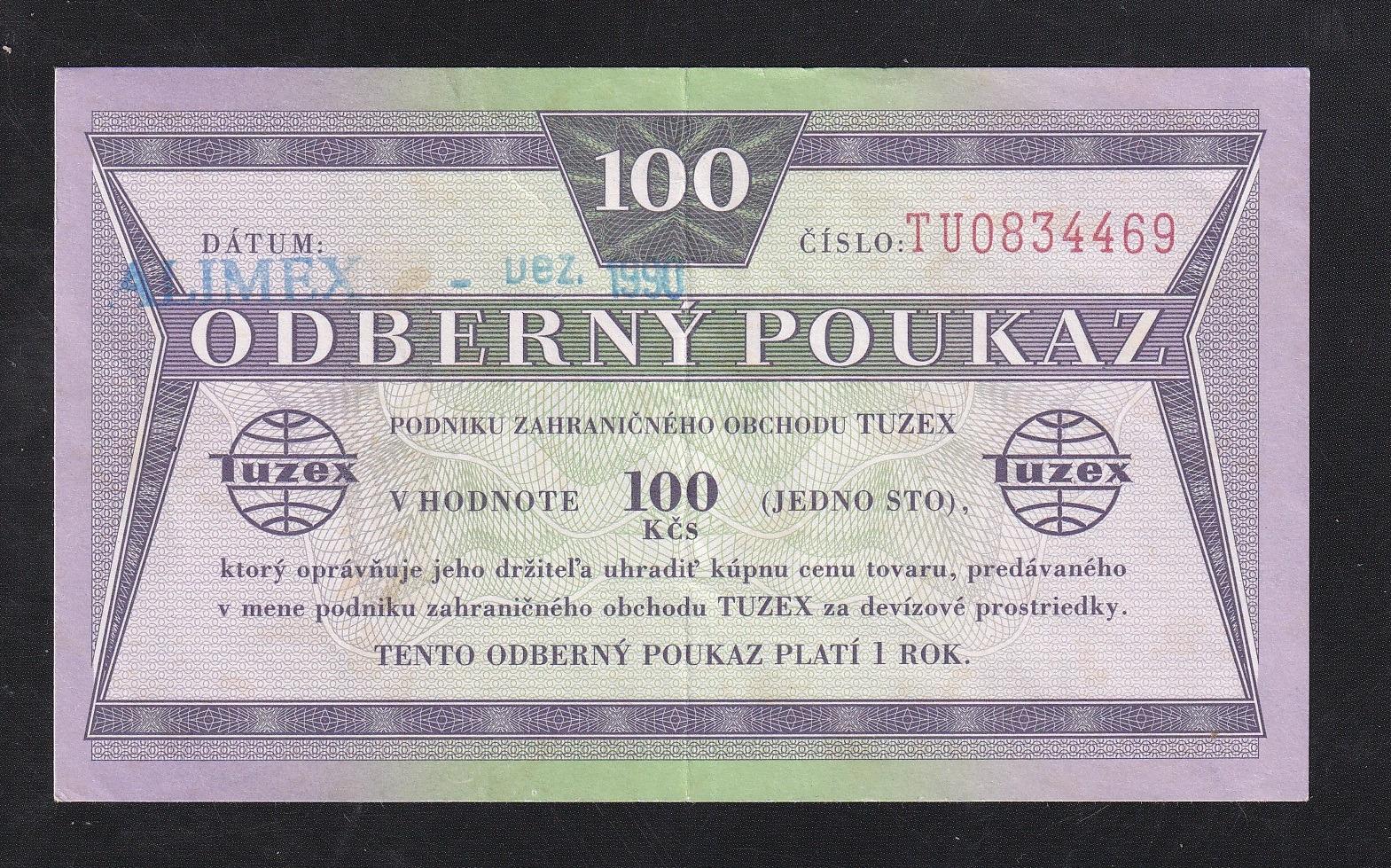 VZÁCNÝ 100 BON 1990 ALIMEX - STAV 1- - Bankovky