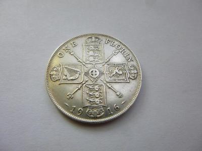 1 Florin 1916, Georg V., Velká Británie, stříbro, Ag