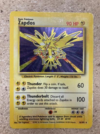 Pokémon karta Zapdos Base Set 16/102 HOLO Unlimited Rare 1999 WOTC