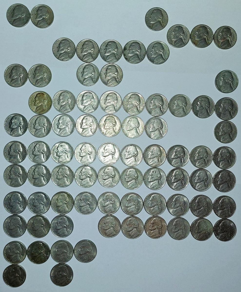 Americké 5 Centy (1940 - 2003), 78 Ks, KAŽDÝ JINÝ, USA 5 Cent, SADA - Numizmatika