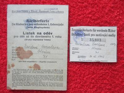 Kleiderkarte für .. Lístek na oděv pro děti .. Protektorát ČaM r.1943