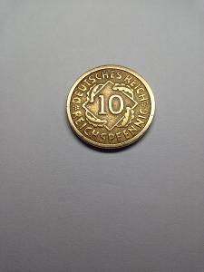 Stará německá originální vzácná mince - 10 Reichs pfennig 1926 G