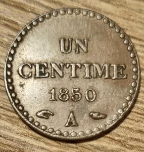 FRANCIE UN CENTIME 1850 VF-XF 