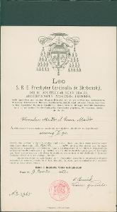 2A1587 Církevní listina arcibiskup. Praha 1902 Lev kardinál Skrbenský