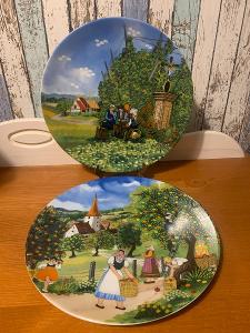 Obrazové talíře s venkovským motivem - 2 kusy, značené