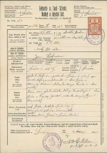 2A1615 Rodný a křestní list - Jan Hofman Sušice 1941