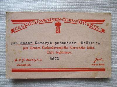 ČESKOSLOVENSKÝ ČERVENÝ KŘÍŽ_Legitimace_J.K. poštmistr KOŠETICE_ r.1935