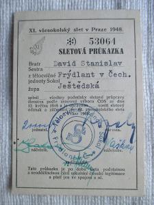 SLETOVÁ PRŮKAZKA _ XI. všesokolský slet v Praze 1948