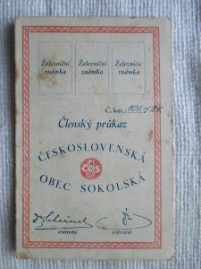 ČLENSKÝ PRŮKAZ _ ČESKOSLOVENSKÁ OBEC SOKOLSKÁ _ r.1929