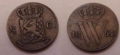 Nizozemí 1/2 cent 1854 Utrecht