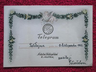 SD72 * TELEGRAM  _  Blahopřání k sňatku  _  8.11.1947
