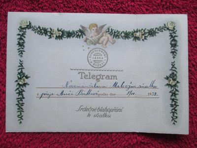 SD73 * TELEGRAM  _  Blahopřání k sňatku  _  8.11.1937