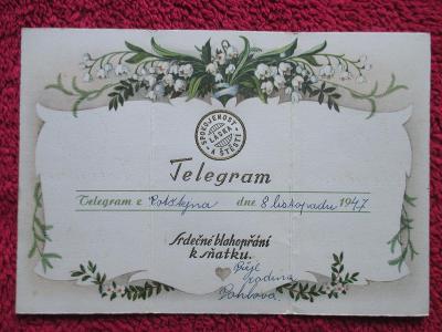 SD74 * TELEGRAM  _  Blahopřání k sňatku  _  8. listopadu 1947