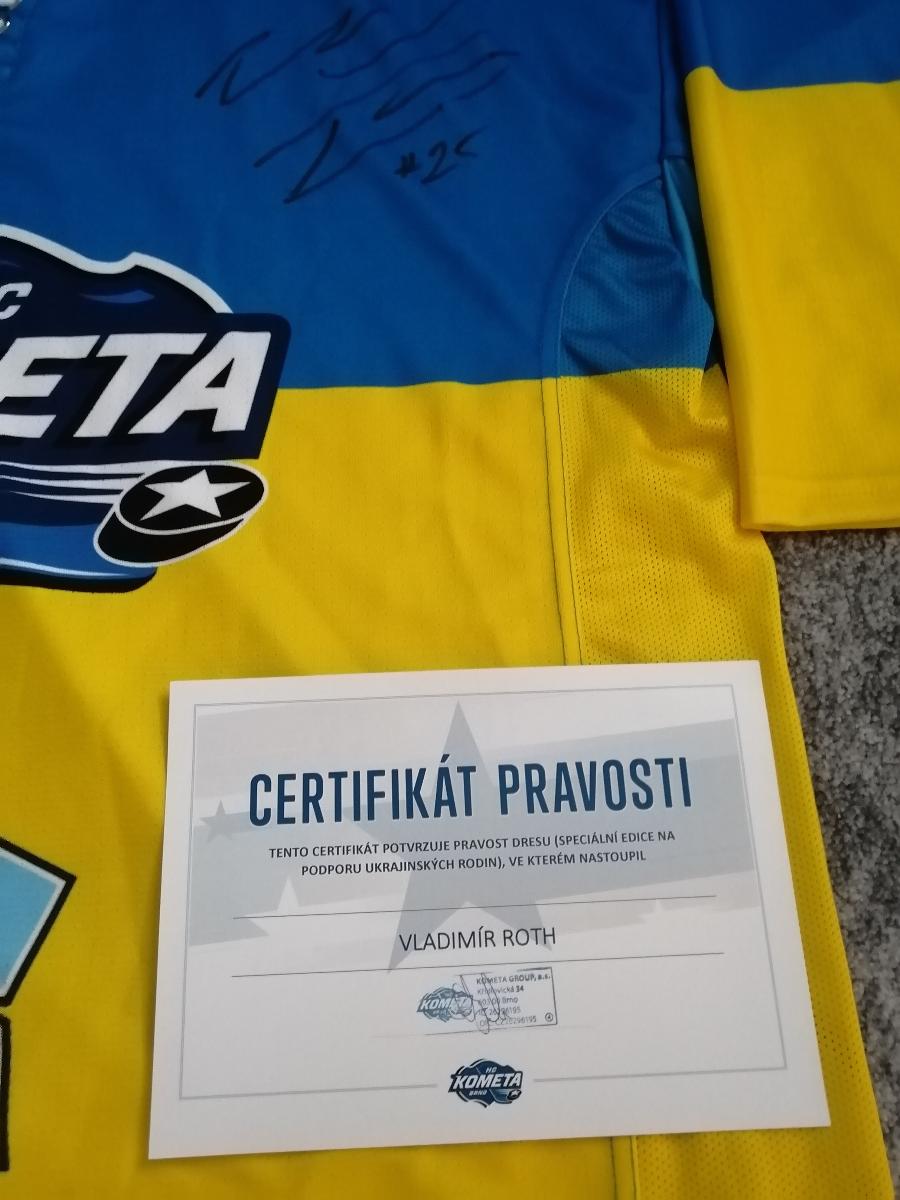 Hraní dres Roth s podpisem a certifikátem hc kometa Brno  - Vybavení na hokej