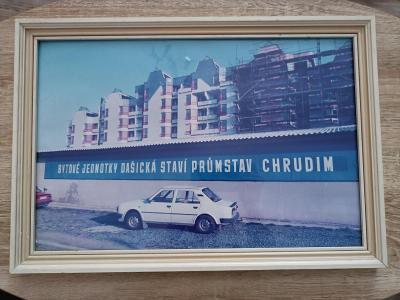 reklamní plakát PRŮMSTAV / ŠKODA v rámu 49,5 x 34 cm dobový originál  