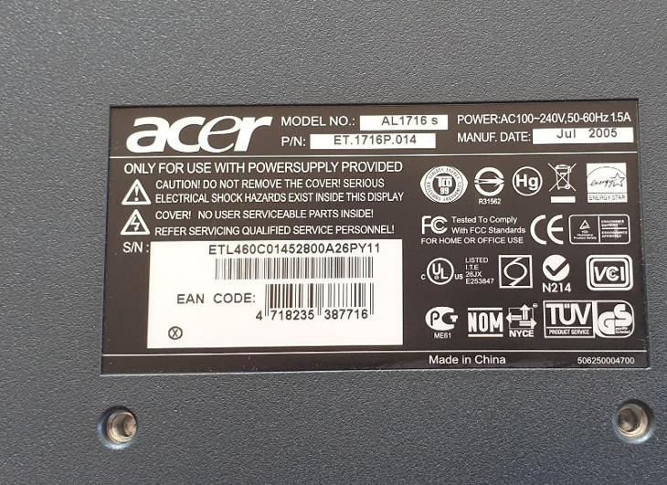 LCD monitor 17" Acer AL1716 - Příslušenství k PC