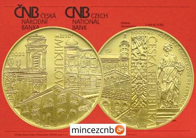 Od 1 Kč Zlatá mince ČNB 5000 Kč Město MIKULOV 2022 BK 