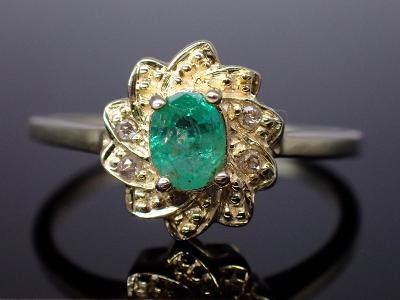 Luxusní prsten smaragd+ diamanty
