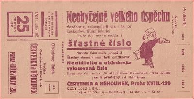 Československá třídní loterie reklamní objednací lístek na losy 1928
