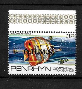 Penrhyn - GB kolonie - přetisk O.H.M.S. - ryby 1978 ** ozdobný kupon
