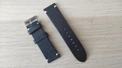 Černý kožený řemínek na hodinky 23 mm, ručně šitý