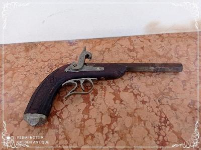 Stará dřevěno - kovová dekorativní sběratelská puška - křesadlovka