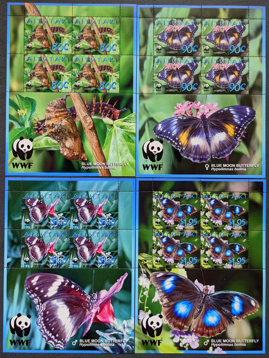 Aitutaki 2008, WWF fauna - hmyz, motýle 4ks aršík - Tematické známky