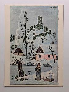 Stará dětská pohlednice z minulého století - Vánoce - Josef Lada