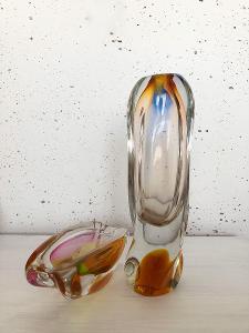 Váza a popelník - hutní sklo