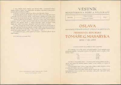 4A185 Věstník ministerstva pošt - vydání známek Masaryk, r. 1935