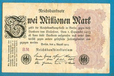 Německo 2 000 000 marek 9.8.1923 tiskárna BM vodotisk "Hakensterne" 