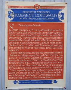 KLEMENT GOTTWALD / PLAKÁT S NOVOROČNÍM PROJEVEM 1951 / 85x61cm