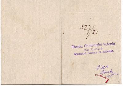 Praha-Letná-Studentské kolonie-stavba-evidence na pracovišti-1921-X