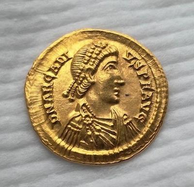 Římské císařství-zlatý solidus- Arcadius- Milán SUPER TOP RRR!!