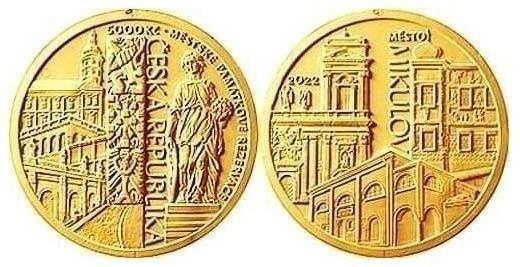 Zlatá půluncová 5000 Kč mince ČNB Mikulov 2022 BK 