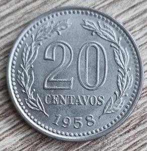 ARGENTINA 20 CENTAVOS 1958 XF-UNC 