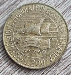 ITALIE 200 LIRA 1992 VF PAMĚTNÍ 