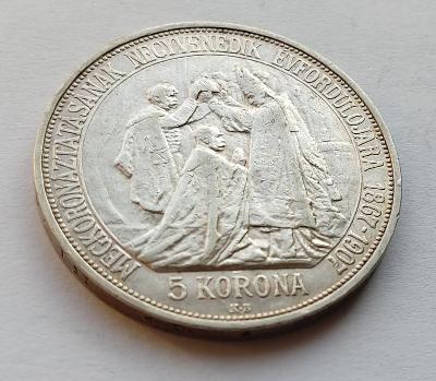 Stříbrná 5 Korona 1907 KB - Korunovační.