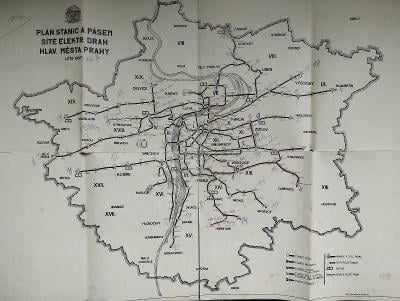 1937*Plán stanic a pásem sítě elektr.drah hlav.města Prahy