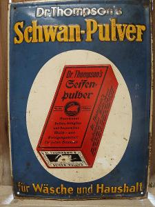 Stará reklamní plechová cedule Schwan-Pulver