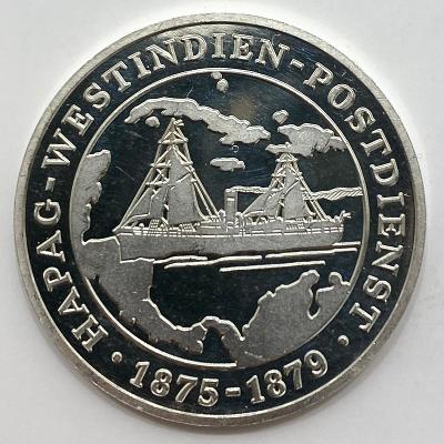 Stříbrná medaile - 100. let HAPAG Westindien Postdienst, 1975 Německo
