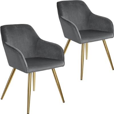 tectake 404010 2x židle marilyn sametový vzhled zlatá - tmavě šedá/zla