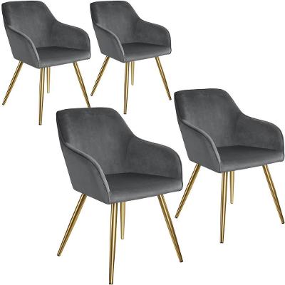 tectake 404011 4x židle marilyn sametový vzhled zlatá - tmavě šedá/zla